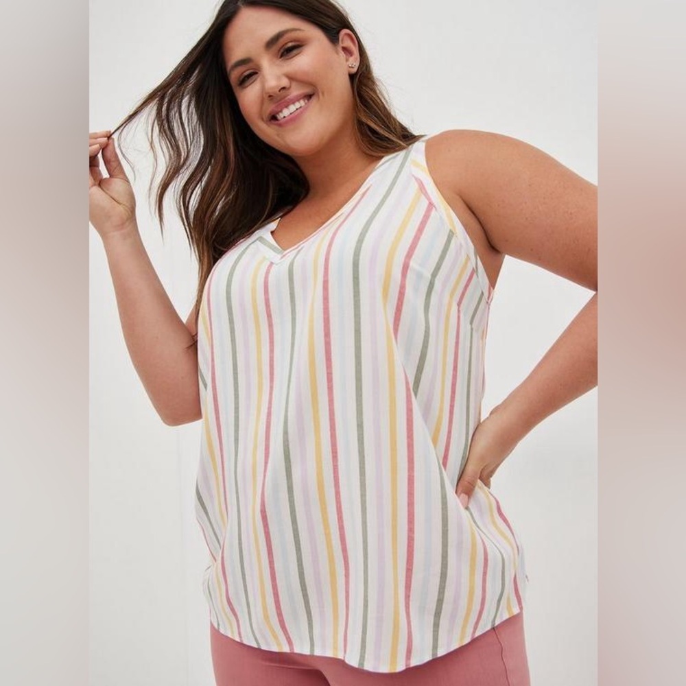 Torrid NWT - 3x - Striped Multicolor Challis Pleat Back Detail Tank